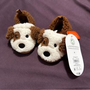 Baby/Toddler Fuzzy slippers Brown and white dog face